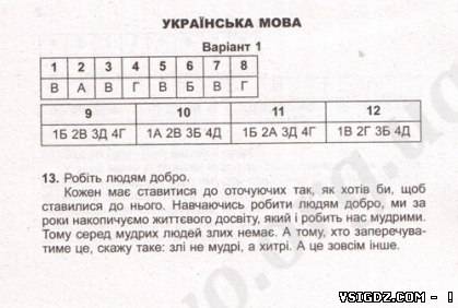 Відповіді до моніторингу знань з української мови 1 варіант за 10 клас 2013